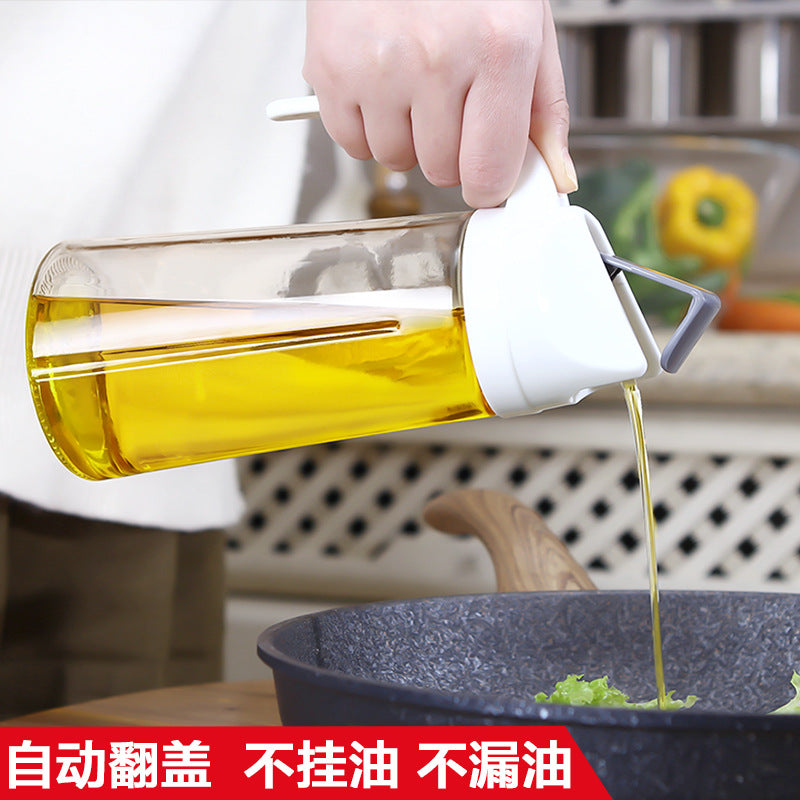 Glass oil pot home oil bottle kitchen supplies automatic opening with cover seasoning bottle oil vinegar bottle oil pot