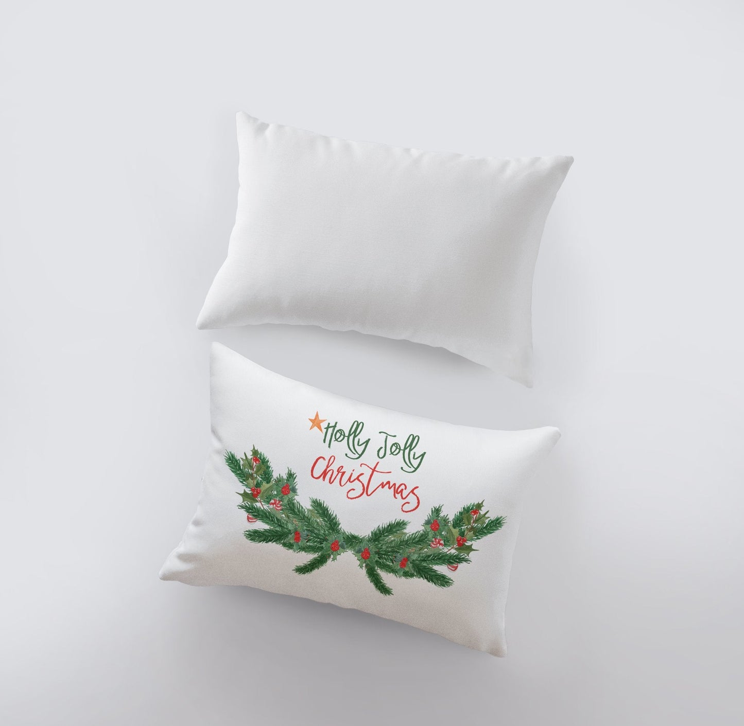 Holly Jolly Christmas with Garland Pillow Cover | 18x12 | Christmas