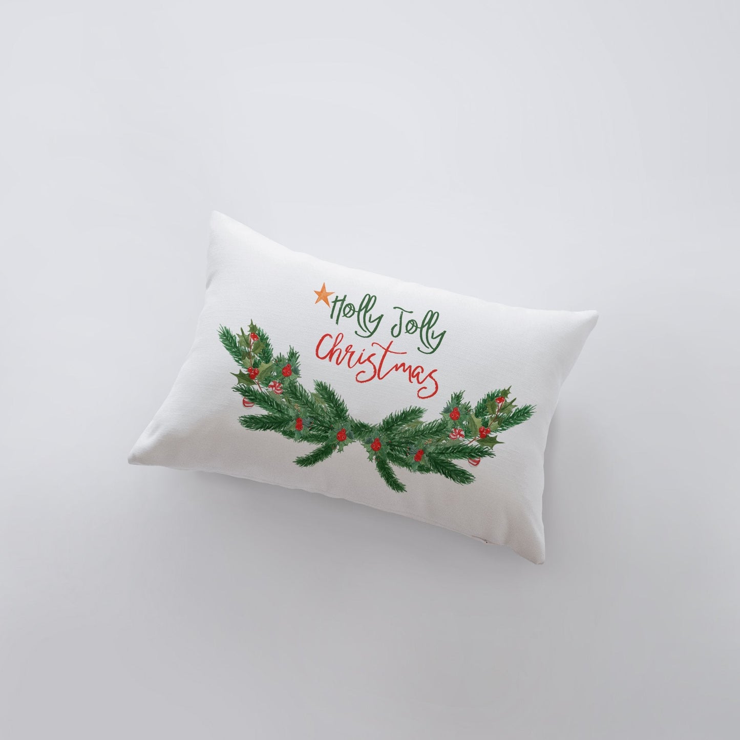 Holly Jolly Christmas with Garland Pillow Cover | 18x12 | Christmas