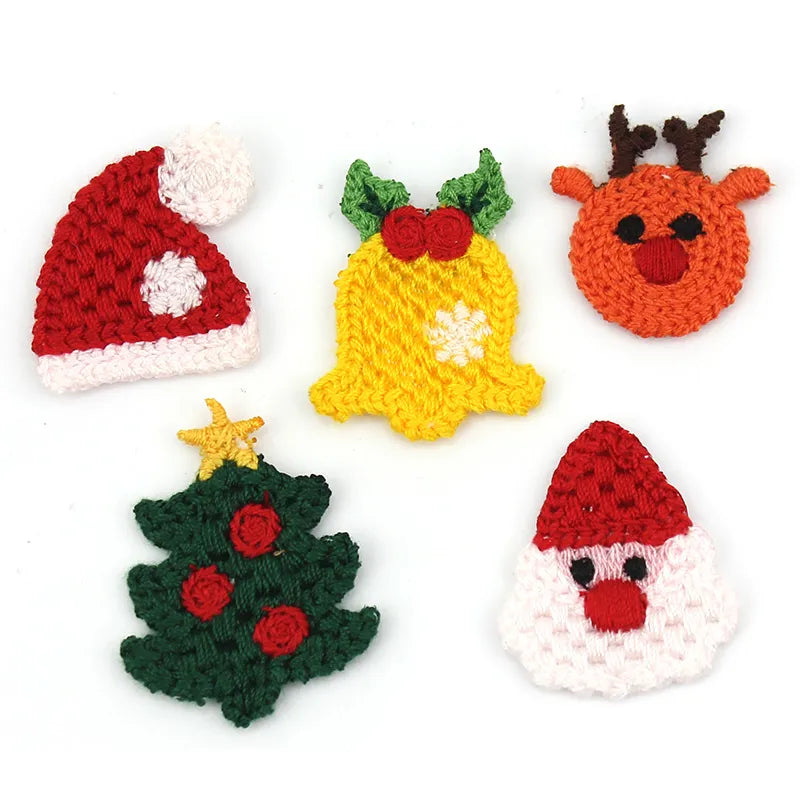 25Pcs Woolen Yarn Embroidery Christmas Tree Santa Patches Appliques DIY Festival Crafts Decoration Headwear Accessories