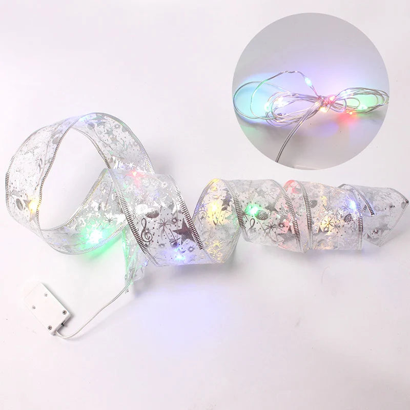 Christmas Decoration Christmas Tree Ornaments New Year Wall Window Gift Decoration Christmas Ribbon With LED Lights