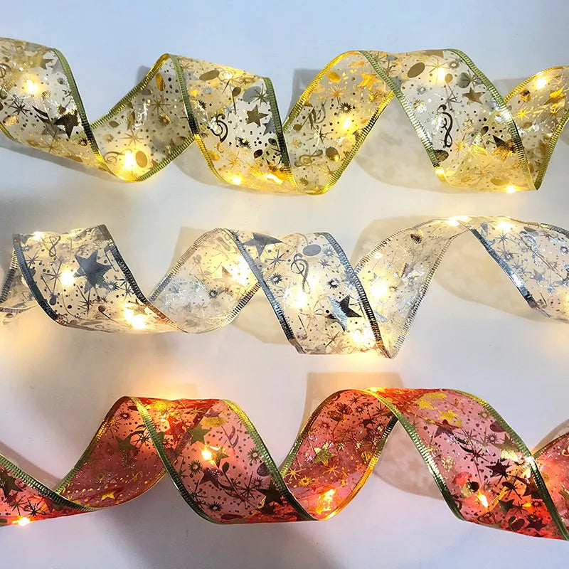 Christmas Decoration Christmas Tree Ornaments New Year Wall Window Gift Decoration Christmas Ribbon With LED Lights