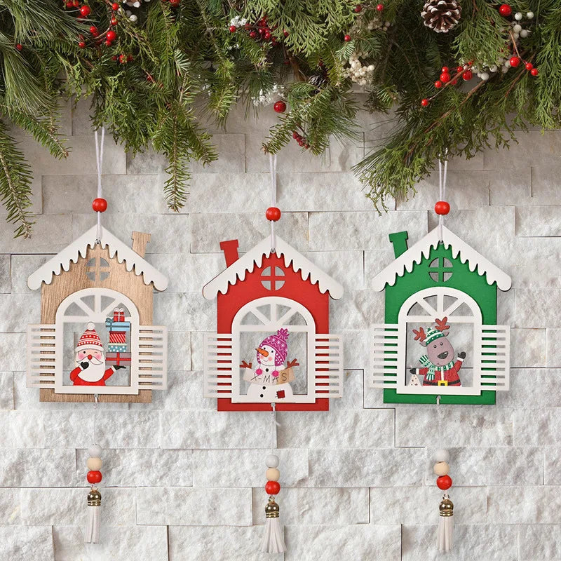 Christmas Decoration Christmas Wooden House Tassel Pendant Christmas Tree Decoration Pendant Malls Window Bar Home Decoration