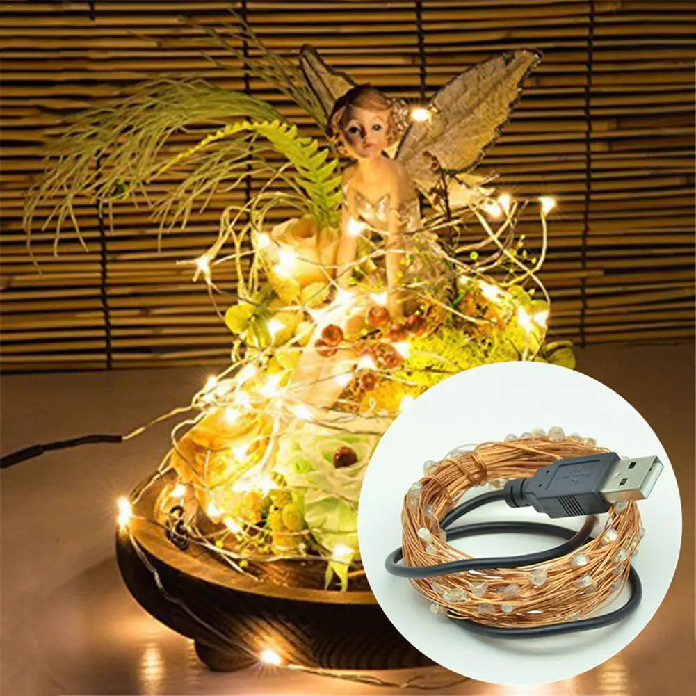 1M to 4M Copper Wire LED String Lights Holiday Lighting Fairy Garland For Christmas Tree Wedding Party Decoration USB Connect