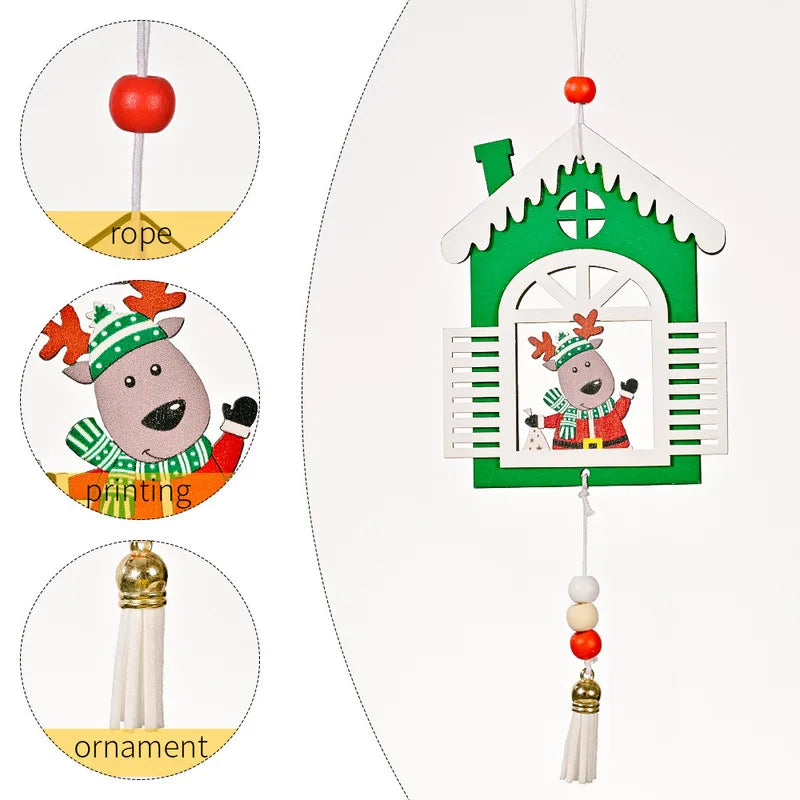 Christmas Decoration Christmas Wooden House Tassel Pendant Christmas Tree Decoration Pendant Malls Window Bar Home Decoration