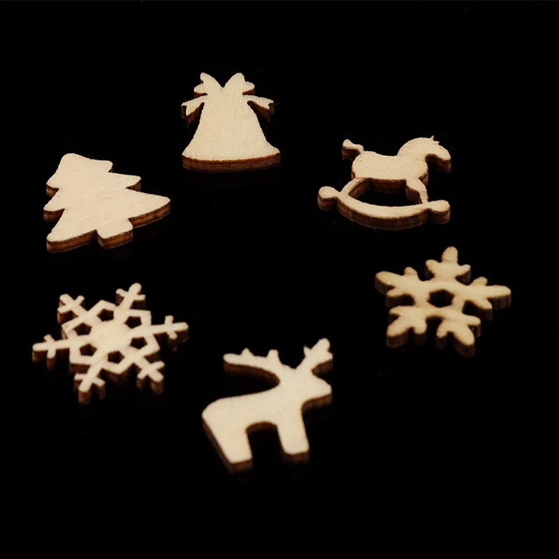 100pcs Christmas Decoration Wooden Snowflake Christmas Tree Deer Trojan Natural Wooden DIY Christmas Tree Hanging Ornaments F
