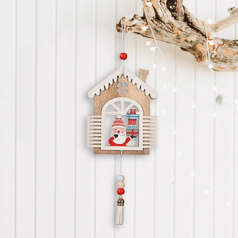 Christmas Decoration Christmas Wooden House Tassel Pendant Christmas Tree Decoration Pendant Malls Window Bar Home Decoration