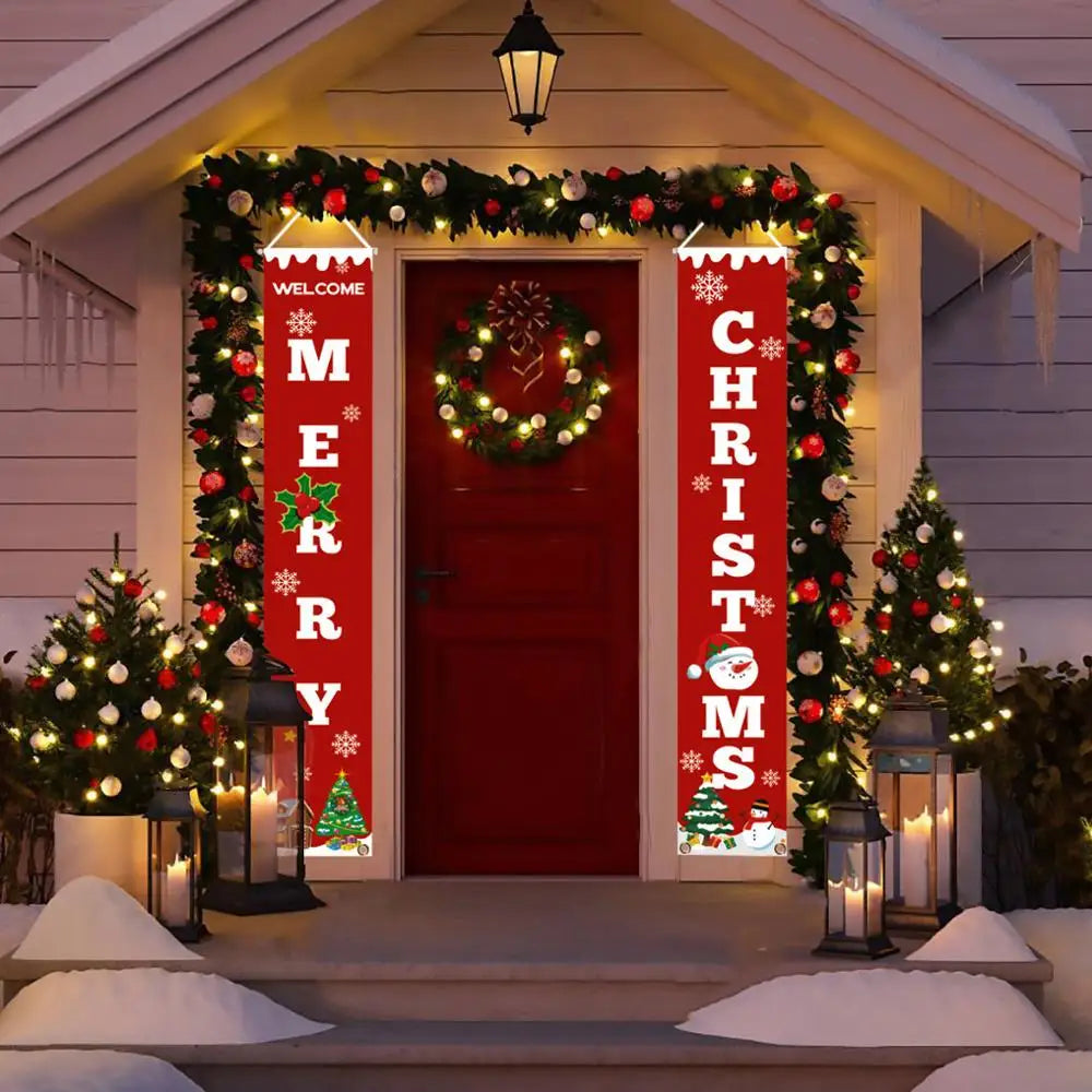 Christmas Hanging Flag Merry Christmas Outdoor Ornaments Christmas Decorations for Home Santa Claus Door Banner Xams Noel 2019