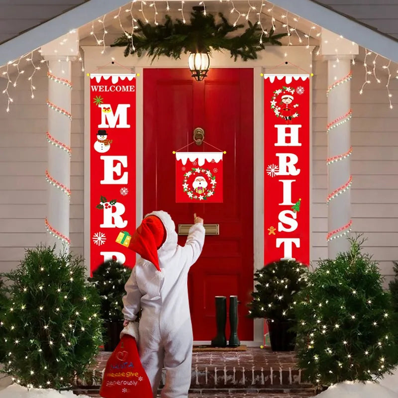 Christmas Hanging Flag Merry Christmas Outdoor Ornaments Christmas Decorations for Home Santa Claus Door Banner Xams Noel 2019