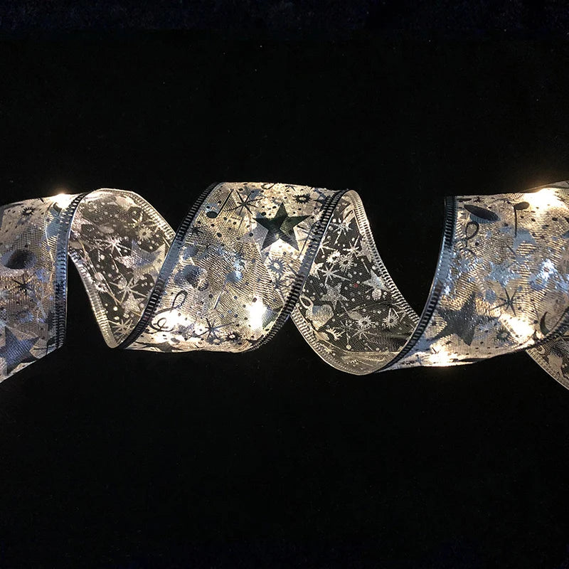 Christmas Decoration Christmas Tree Ornaments New Year Wall Window Gift Decoration Christmas Ribbon With LED Lights