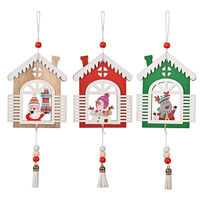 Christmas Decoration Christmas Wooden House Tassel Pendant Christmas Tree Decoration Pendant Malls Window Bar Home Decoration