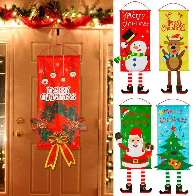 Christmas Hanging Flag Merry Christmas Outdoor Ornaments Christmas Decorations for Home Santa Claus Door Banner Xams Noel 2019