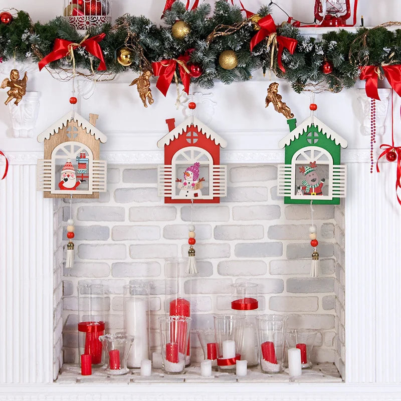 Christmas Decoration Christmas Wooden House Tassel Pendant Christmas Tree Decoration Pendant Malls Window Bar Home Decoration