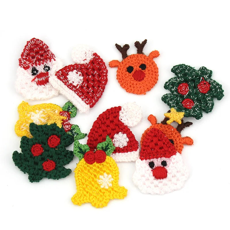 25Pcs Woolen Yarn Embroidery Christmas Tree Santa Patches Appliques DIY Festival Crafts Decoration Headwear Accessories