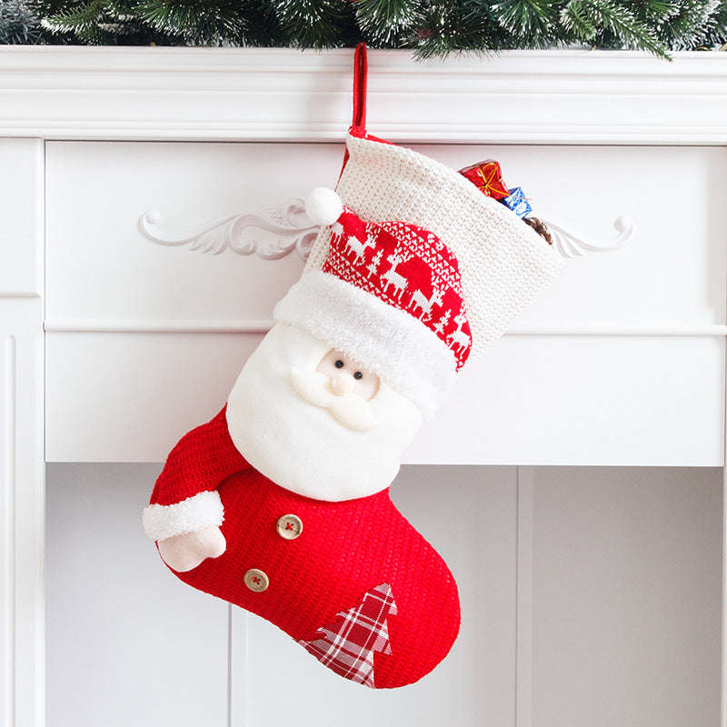 Large Cute Christmas Decoration - Red and White Knitted Stocking Gift Bag for Festive Gifts and Ornaments