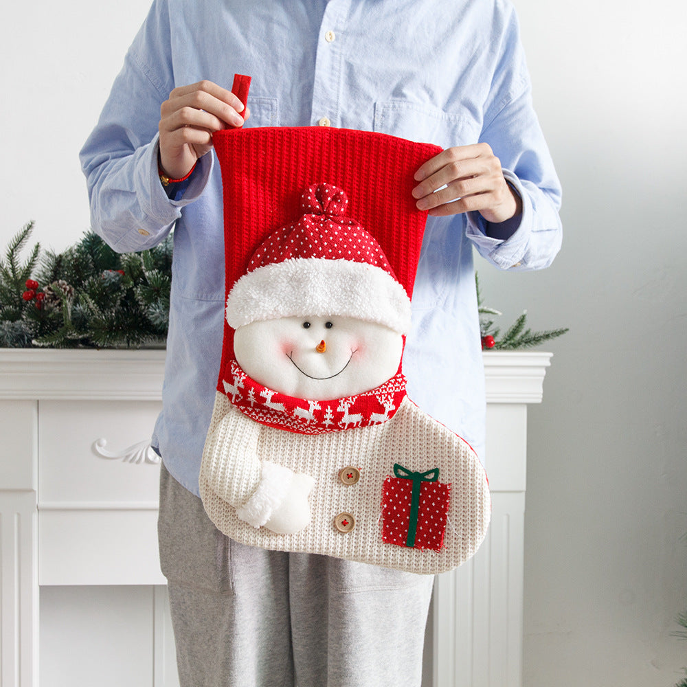 Large Cute Christmas Decoration - Red and White Knitted Stocking Gift Bag for Festive Gifts and Ornaments