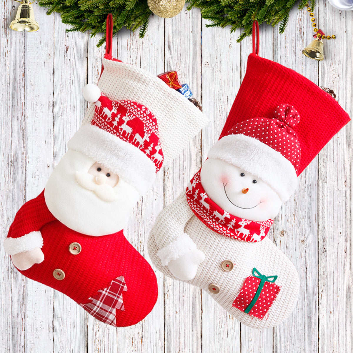 Large Cute Christmas Decoration - Red and White Knitted Stocking Gift Bag for Festive Gifts and Ornaments