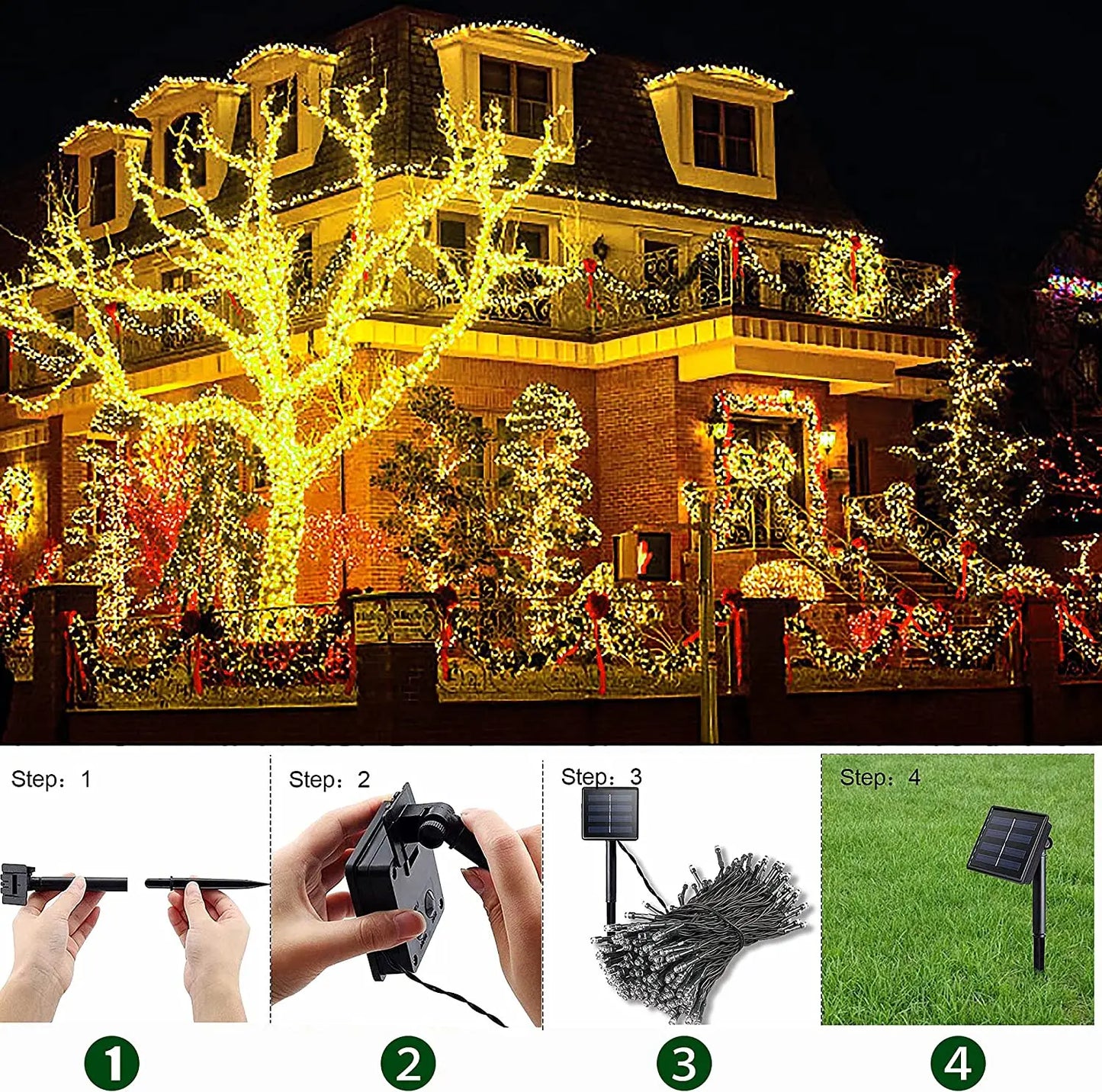 Outdoors Solar String Light 300LED 8 Modes Solar Lamp Waterproof