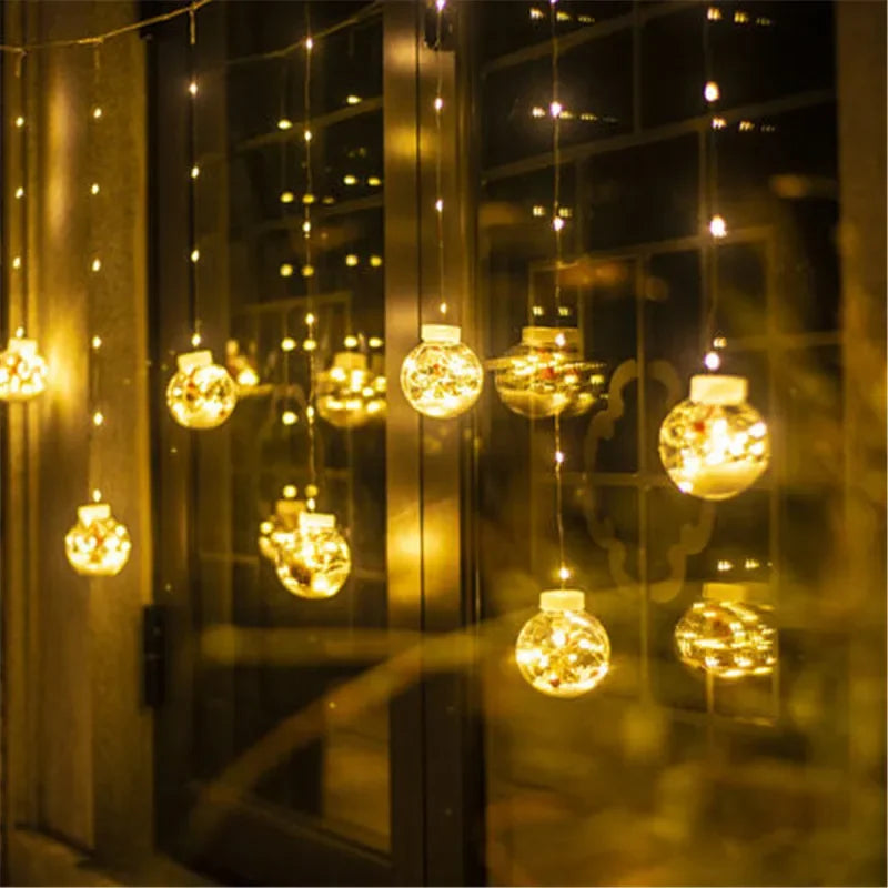 Xmas DIY Christmas Ball Santa LED Curtain Light String Christmas Tree Decoration for Home Party New Year Gifts Navidad Decor