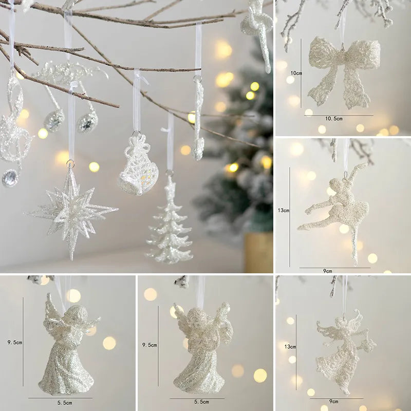 Christmas Tree Decoration Glitter Snowflake Angle Hanging Pendants Ornaments for Christmas Tree Navidad Gifts Home Decor