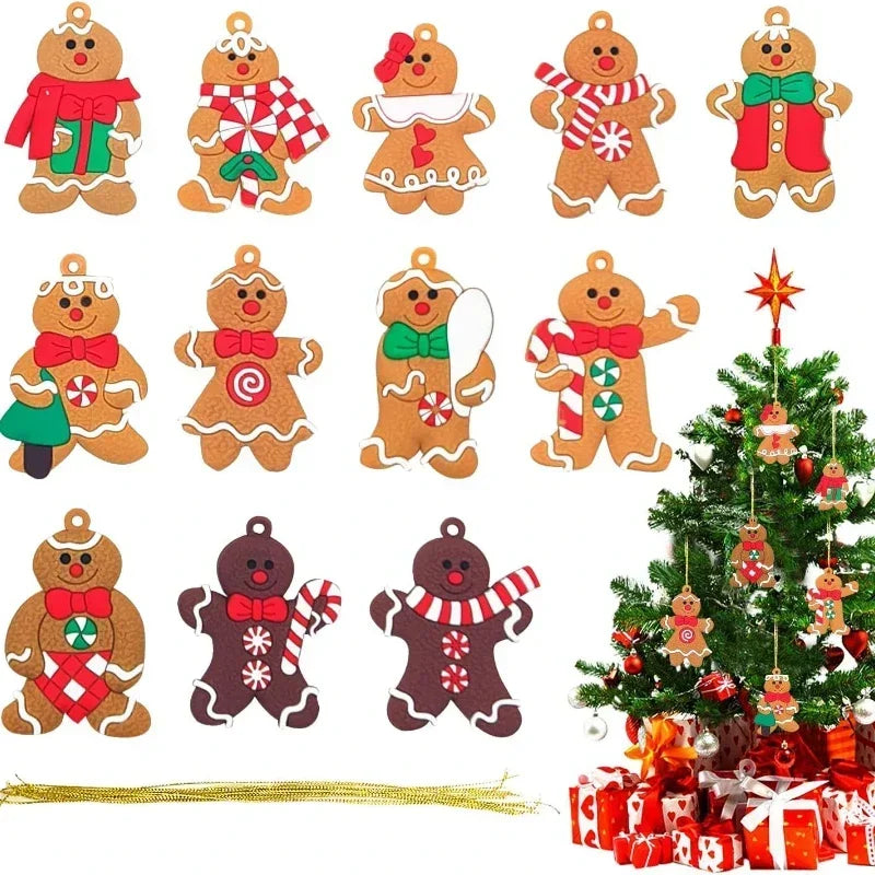 6/12 pcs Christmas Gingerbread Man Pendant Christmas Tree Decoration Pendant Christmas Party Home Decor 2024 New Year Gift Noel