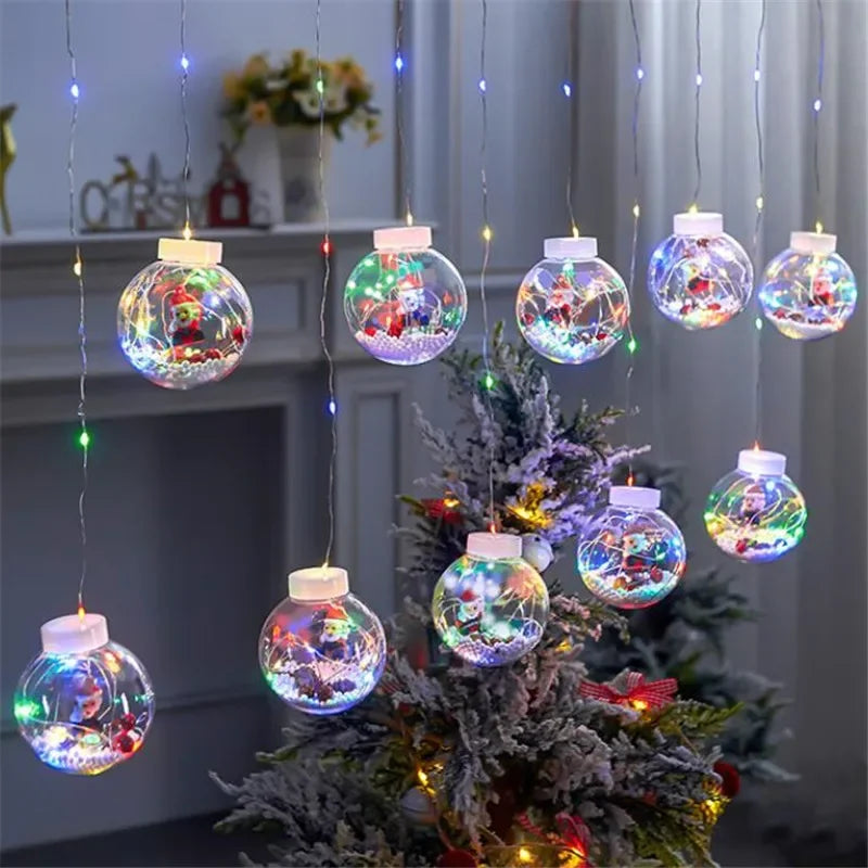 Xmas DIY Christmas Ball Santa LED Curtain Light String Christmas Tree Decoration for Home Party New Year Gifts Navidad Decor