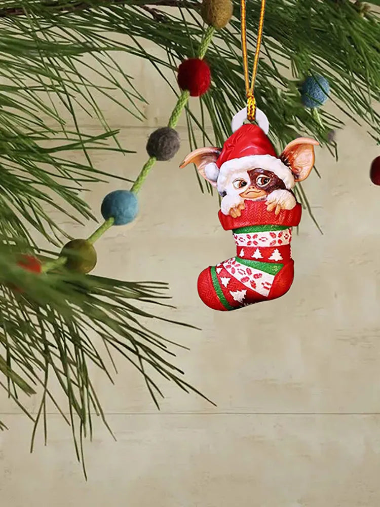Gremlins Gizmo Fairy Light Santa Hat Hanging Christmas Figurine Ornament Decor Christmas Tree Decoration