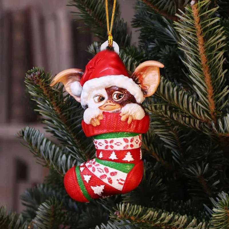 Gremlins Gizmo Fairy Light Santa Hat Hanging Christmas Figurine Ornament Decor Christmas Tree Decoration