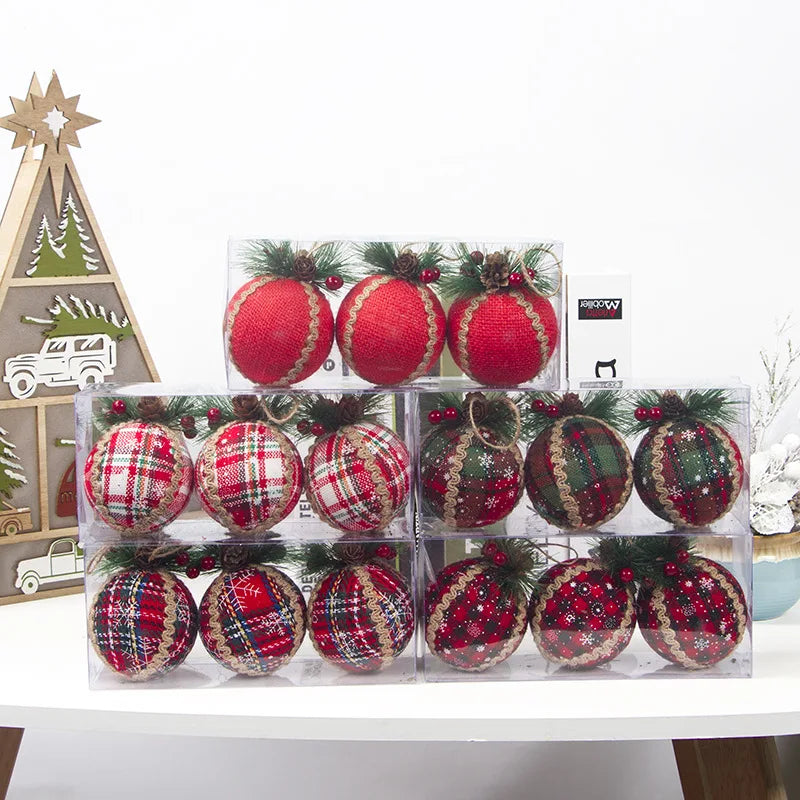 8cm White Christmas Ball 3pcs/box Christmas Tree Baubles Box Package Christmas Tree Decoration Christmas Hanging Balls Gifts