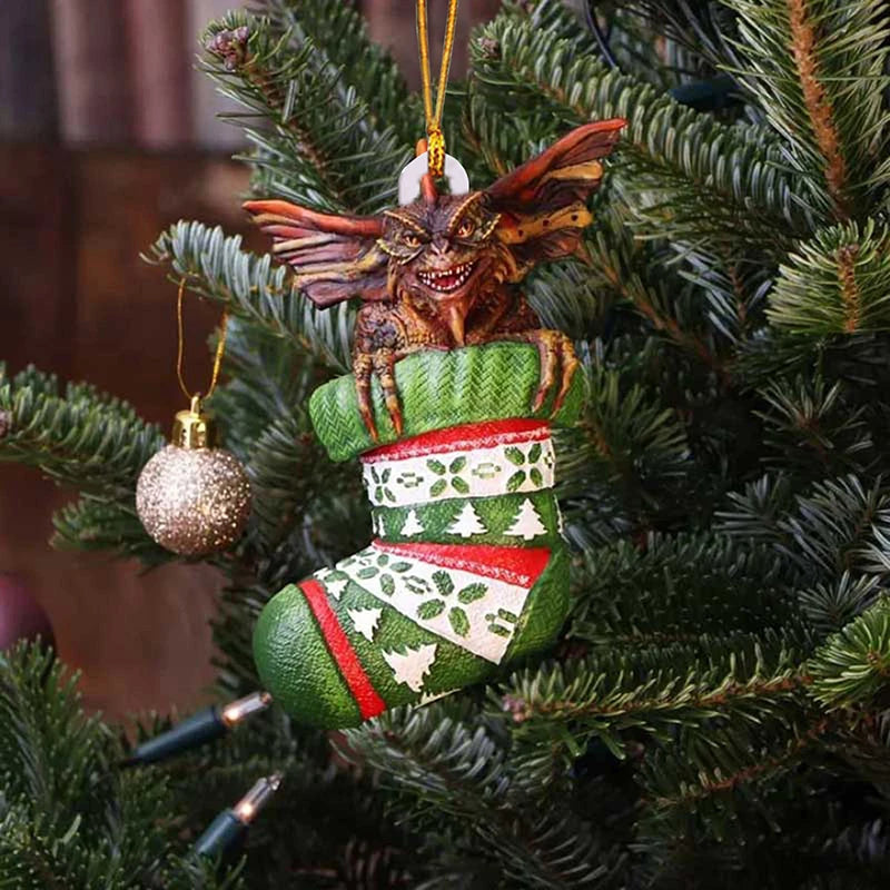 Gremlins Gizmo Fairy Light Santa Hat Hanging Christmas Figurine Ornament Decor Christmas Tree Decoration