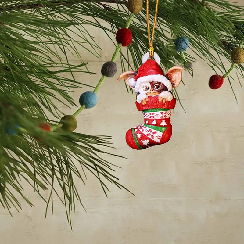 Gremlins Gizmo Fairy Light Santa Hat Hanging Christmas Figurine Ornament Decor Christmas Tree Decoration