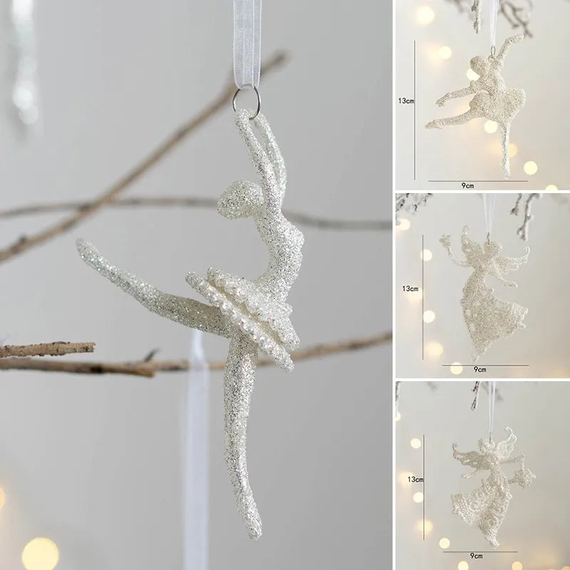 Christmas Tree Decoration Glitter Snowflake Angle Hanging Pendants Ornaments for Christmas Tree Navidad Gifts Home Decor