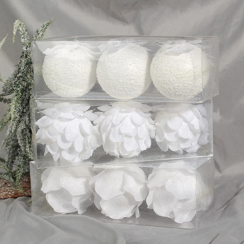 8cm White Christmas Ball 3pcs/box Christmas Tree Baubles Box Package Christmas Tree Decoration Christmas Hanging Balls Gifts