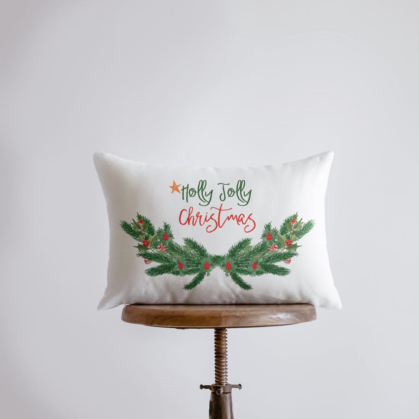Holly Jolly Christmas with Garland Pillow Cover | 18x12 | Christmas