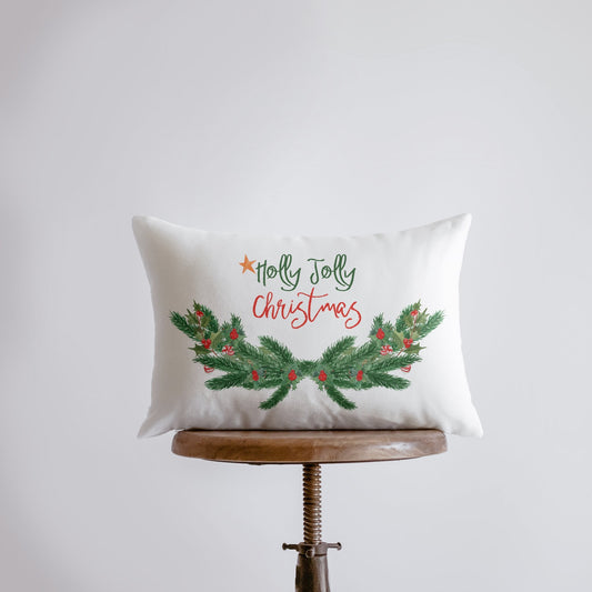 Holly Jolly Christmas with Garland Pillow Cover | 18x12 | Christmas