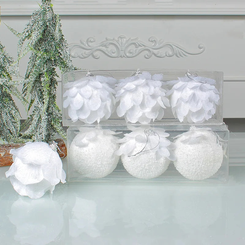 8cm White Christmas Ball 3pcs/box Christmas Tree Baubles Box Package Christmas Tree Decoration Christmas Hanging Balls Gifts