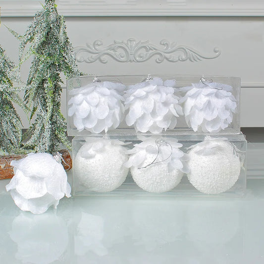 8cm White Christmas Ball 3pcs/box Christmas Tree Baubles Box Package Christmas Tree Decoration Christmas Hanging Balls Gifts