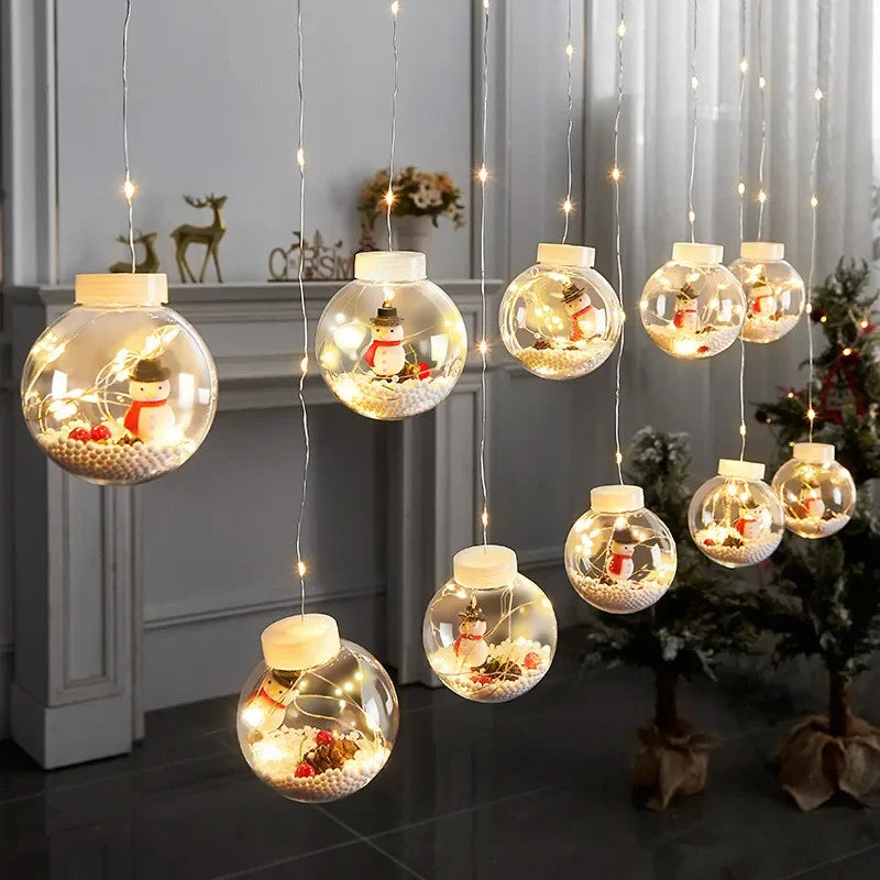 Xmas DIY Christmas Ball Santa LED Curtain Light String Christmas Tree Decoration for Home Party New Year Gifts Navidad Decor