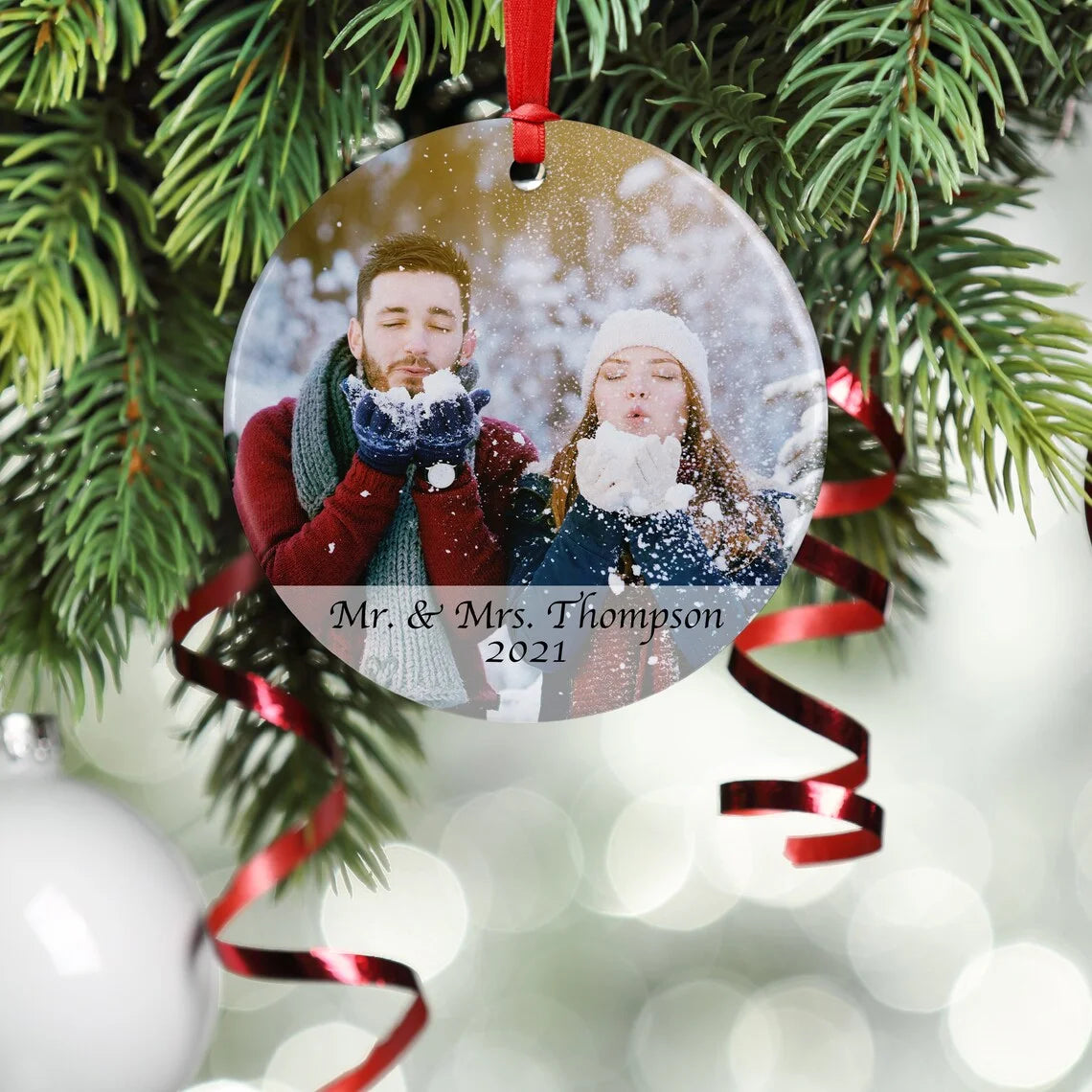 Christmas Ornaments Personalized Photos and Text Just Married Acrylic/Ceramic Ornament Christmas Tree Decoration 2023