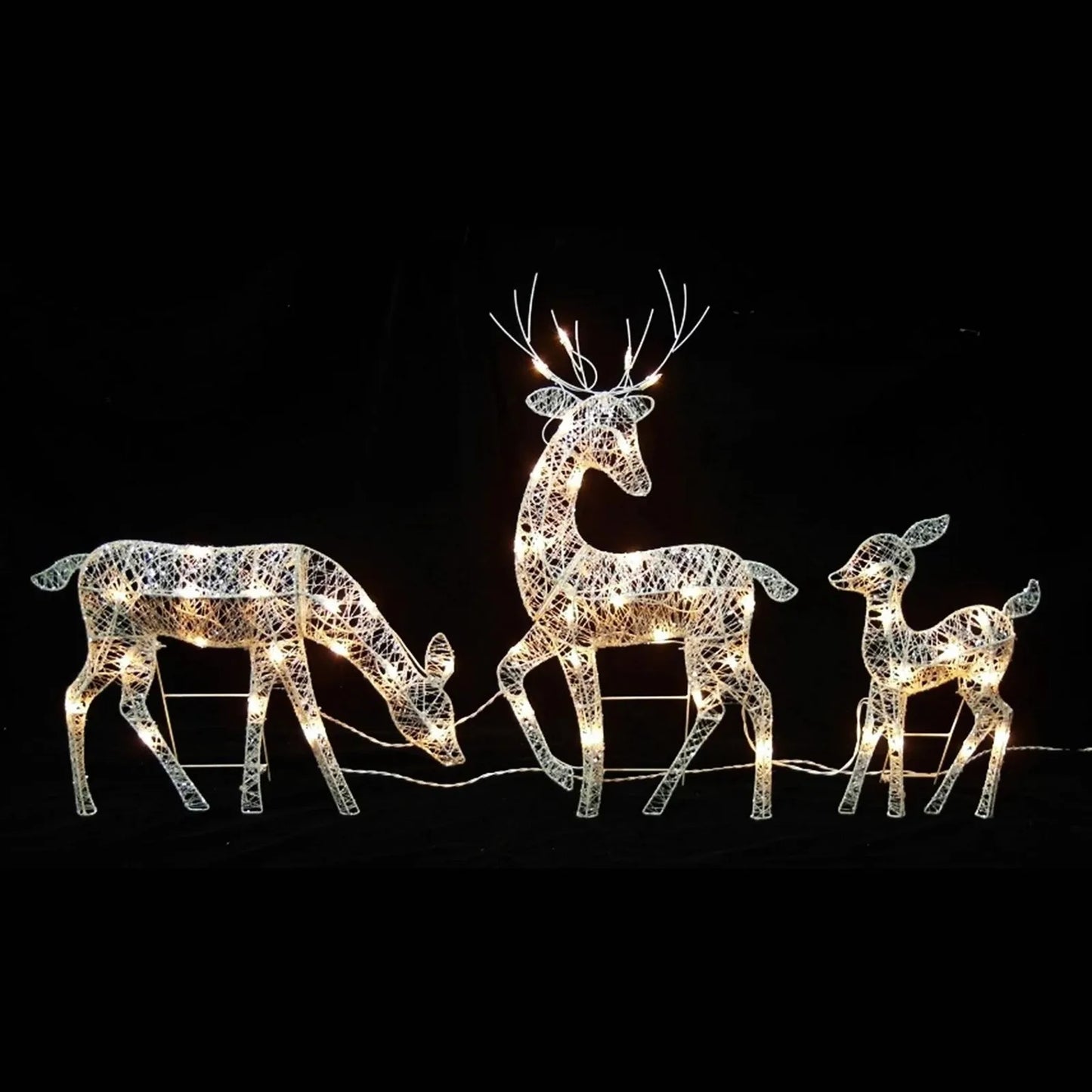 Set Of 3 White Glittered Doe Fawn Lighted Christmas Outdoor Decoration Outdoor Christmas Winter Family 2021 New Year Decoration