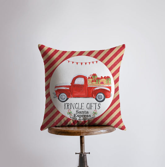 Kringle Gifts | Red Christmas Truck | Pillow Cover | Christmas Decor |