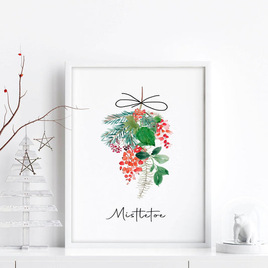 Mistletoe painting | Christmas wall art print