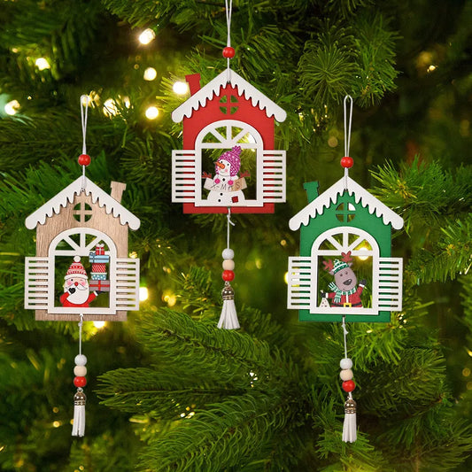 Christmas Decoration Christmas Wooden House Tassel Pendant Christmas Tree Decoration Pendant Malls Window Bar Home Decoration