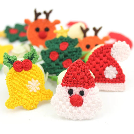 25Pcs Woolen Yarn Embroidery Christmas Tree Santa Patches Appliques DIY Festival Crafts Decoration Headwear Accessories