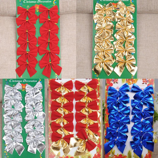 12PCS Christmas Bow Christmas Decorations Christmas Tree New Year Holiday Party Decoration for Festival Holiday